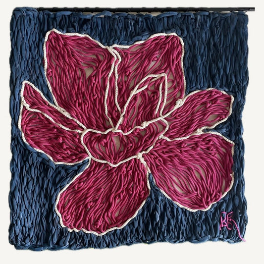 Magnolia in rope. This joyful, textural artwork has been handmade here in Auckland from recycled materials.